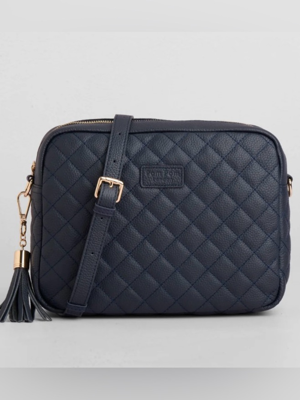 Pom Pom London Quilted City Plus Bag Black Pebbled Leather Crossbody